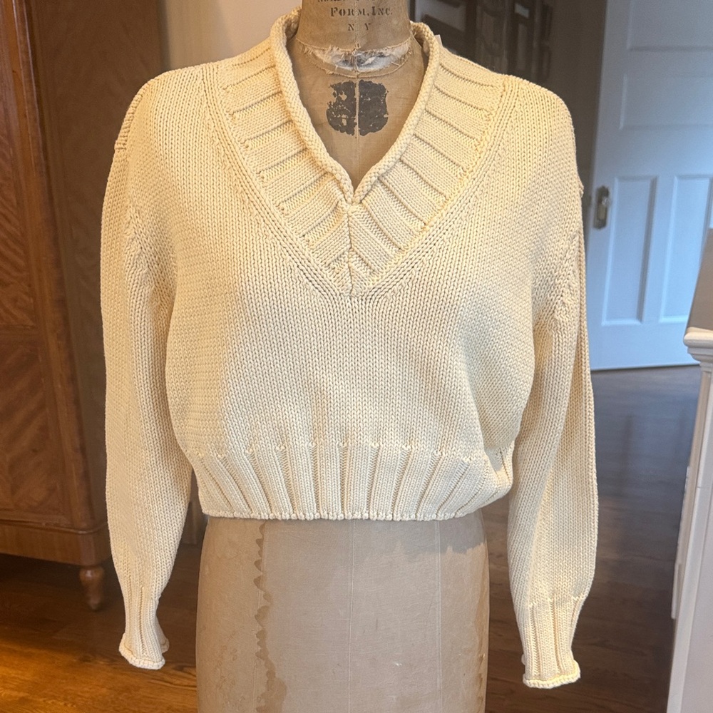 Caroline Constas Cream V-Neck Ribbed Hem Sweater butter yellow
